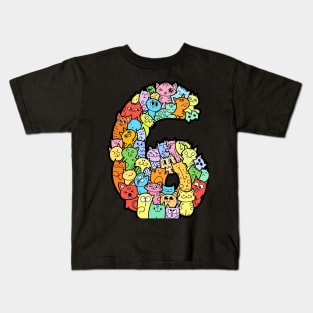 Number 6 six - Funny and Colorful Cute Monster Creatures Kids T-Shirt